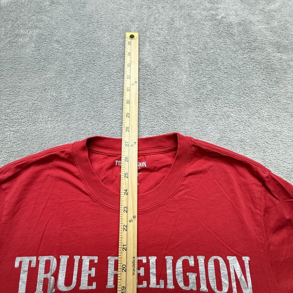 True Religion Shirt Mens L Red Guitar Buddha Graphic Crewneck Cotton Tee‎